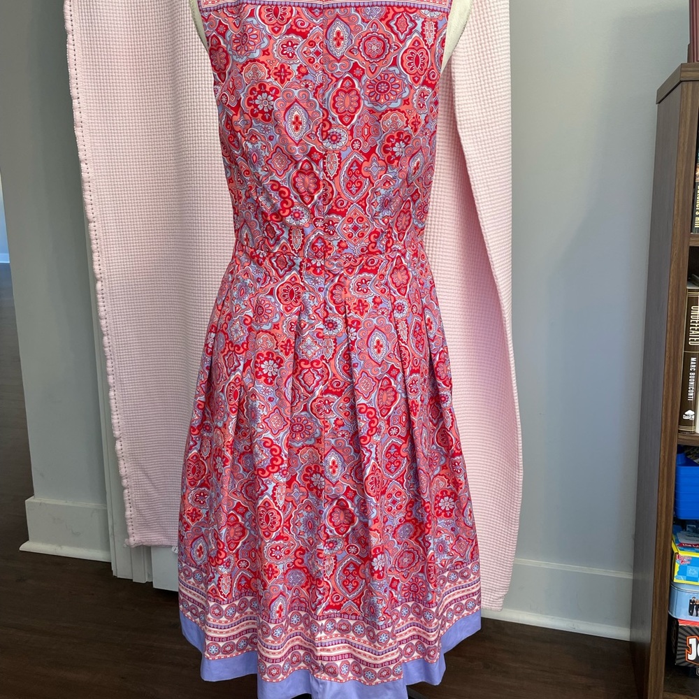 TALBOTS Red, corral and blue patterned dress. Size 6. - Picture 2 of 4